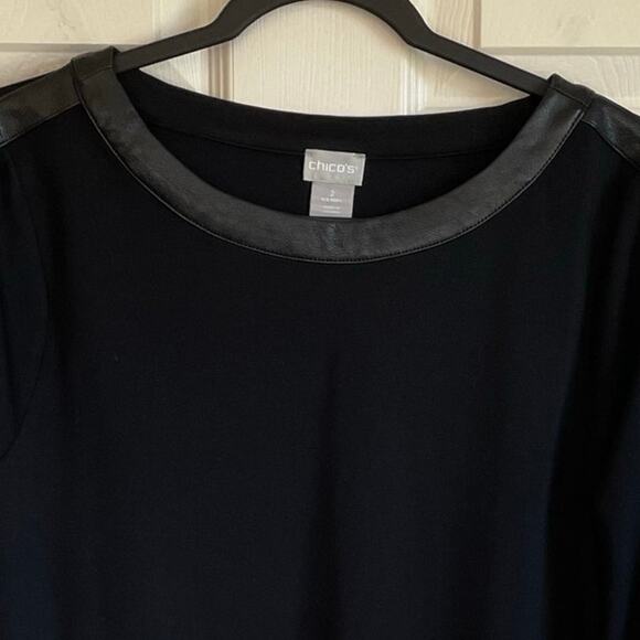 Chico’s Tunic Top Black Faux Leather Accents Long Sleeves Sz L Whimsigoth Edgy - Picture 4 of 9